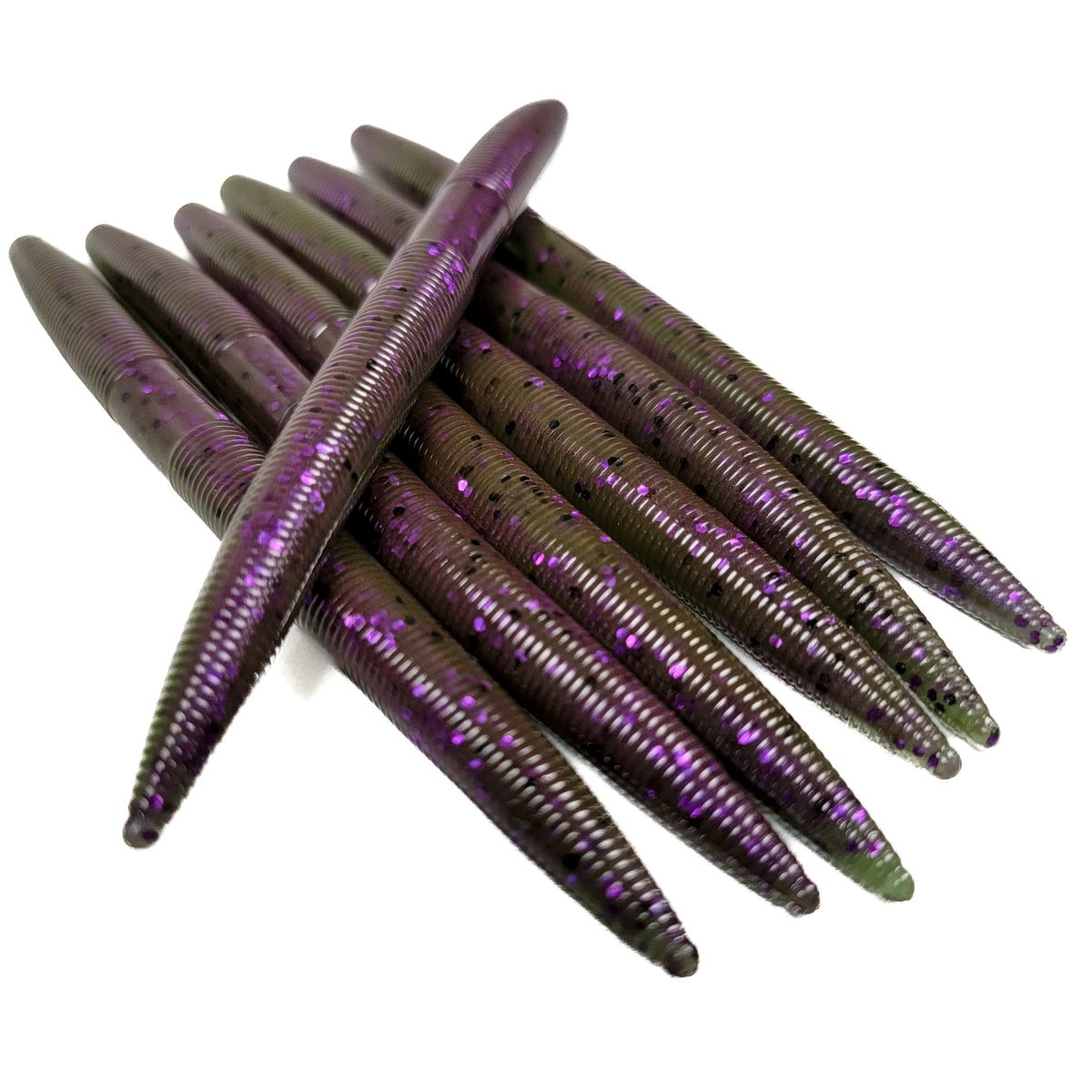 Green Pumpkin Plum Swirl 5" Stick Worm (7pk) - 99 Strikes Fishing Co