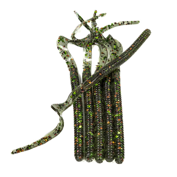 Camo 10" Ribbon Tail Worm (6 pk) - 99 Strikes Fishing Co