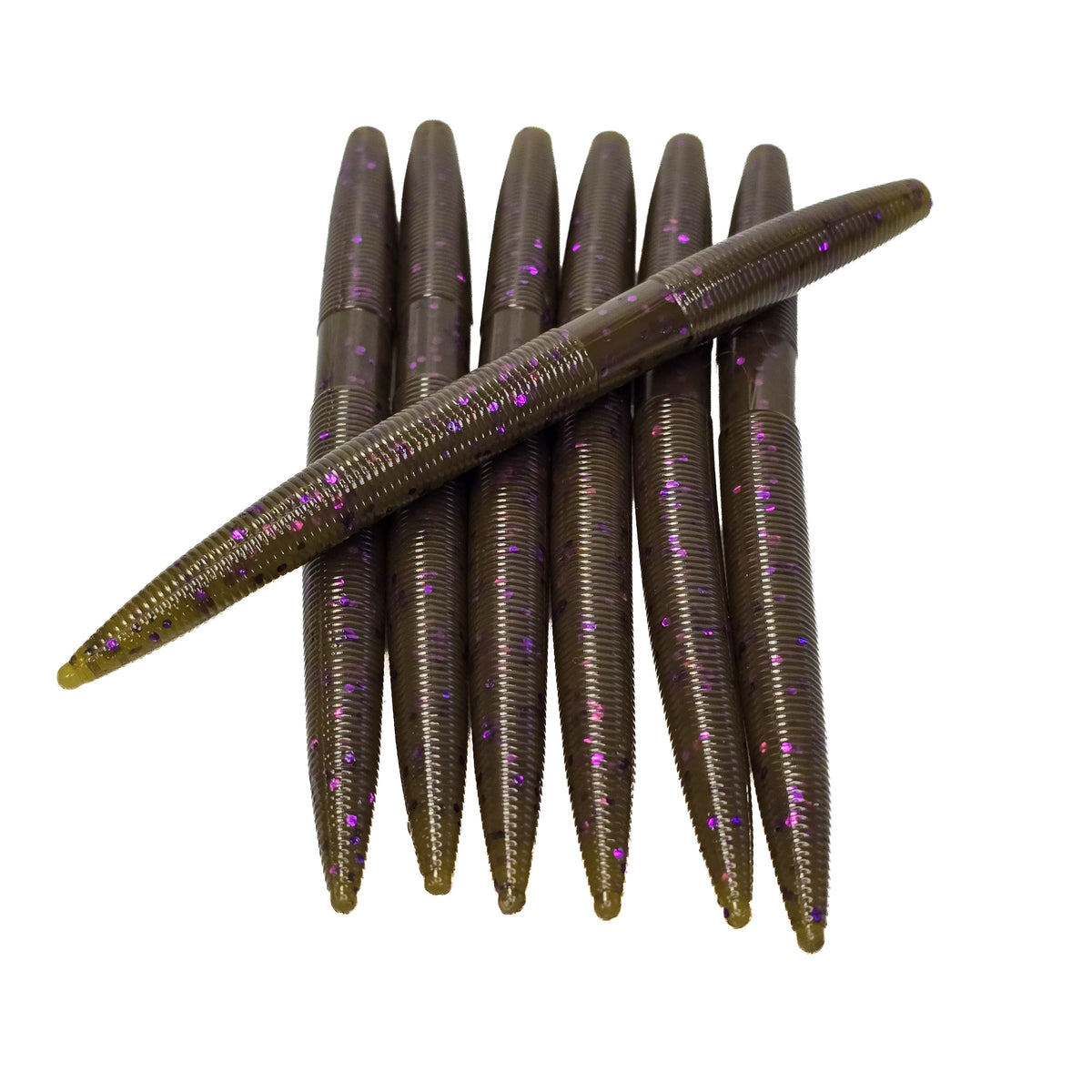 THE REAL Green Pumpkin Purple 5" Stick Worm (6pk)