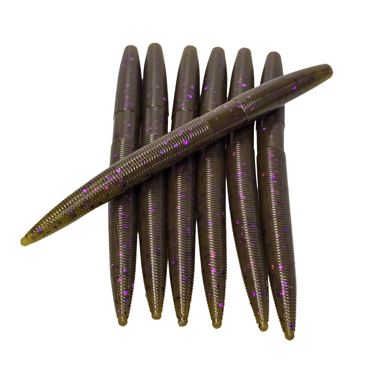 THE REAL Green Pumpkin Purple 5" Stick Worm (6pk) - 99 Strikes Fishing Co