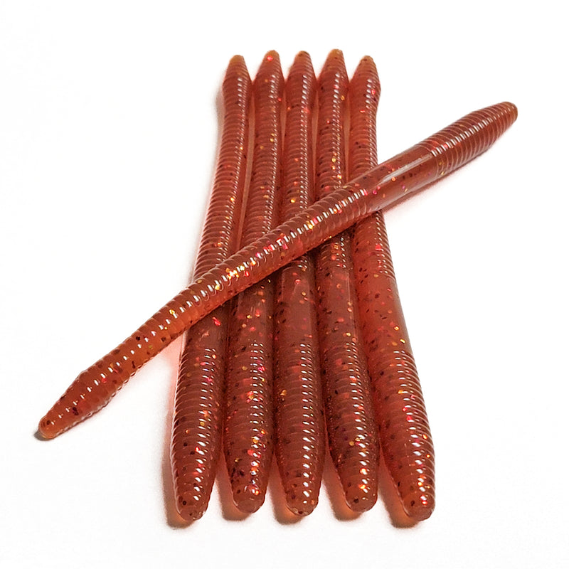 Root Beer Fire 6.25" Diamond Tail Worm (6pk) - 99 Strikes Fishing Co