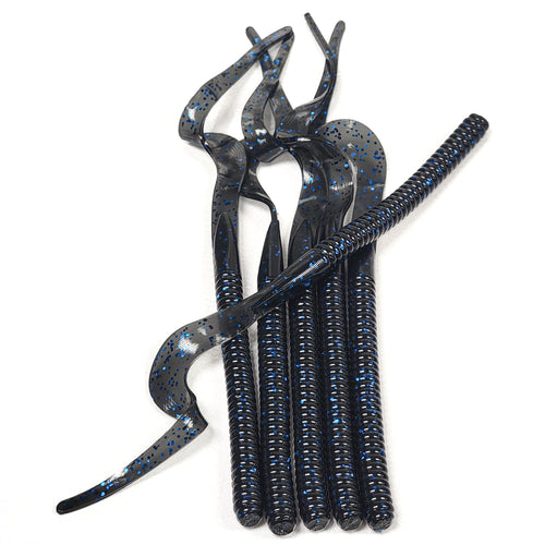10" Black and Blue Ribbon Tail Worm (6 pk) - 99 Strikes Fishing Co
