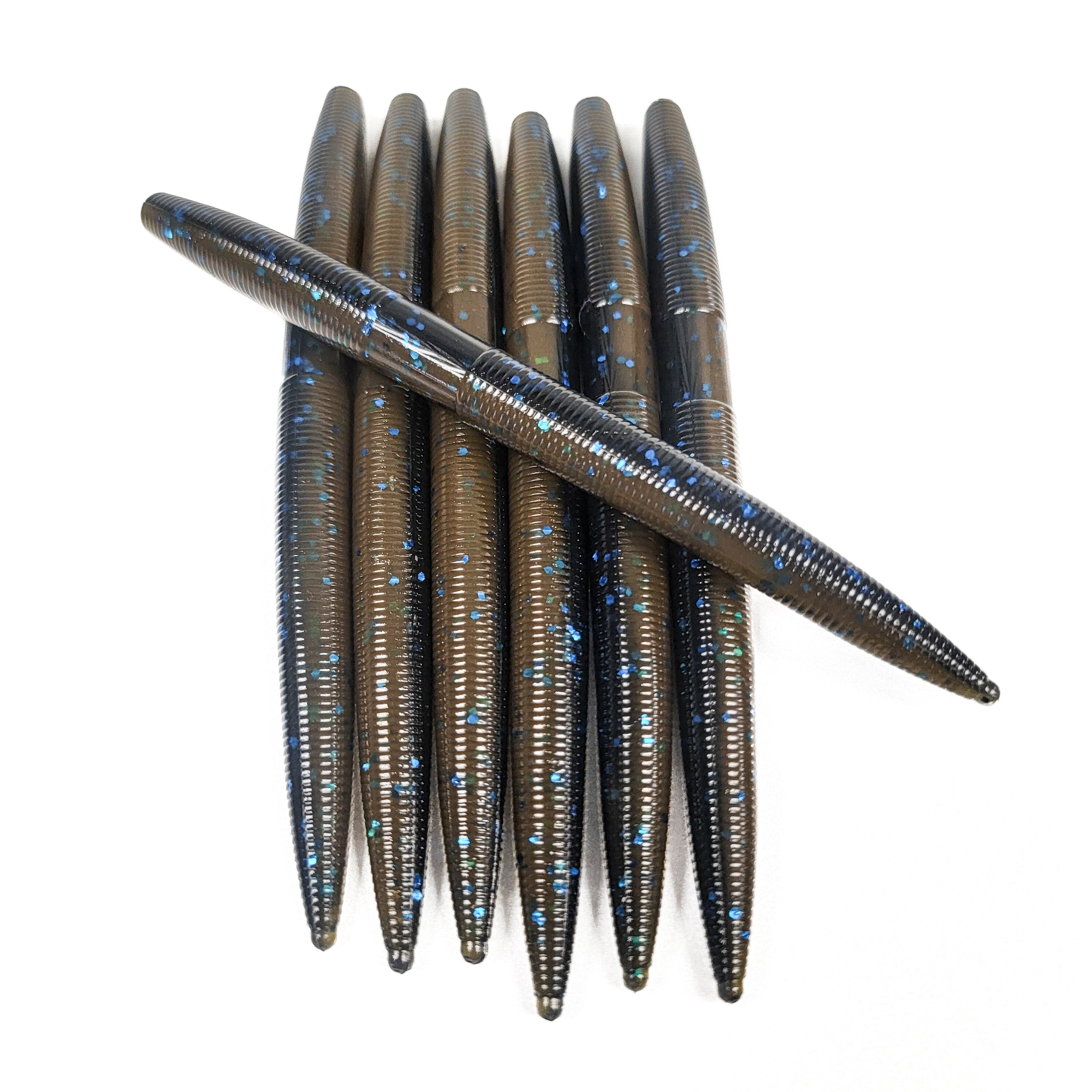 Bass Fishing Worm Hooks 5-Pack Electric Blue & Black Stick Bait Worms ...