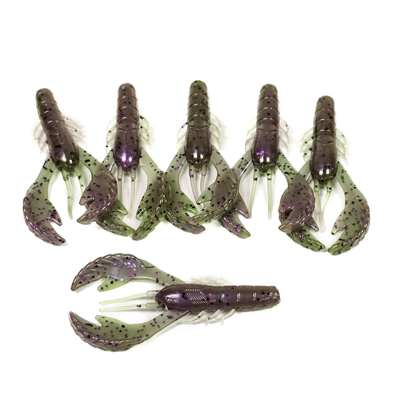 Green Pumpkin Plum Swirl 3.4" Craws (6pk) - 99 Strikes Fishing Co