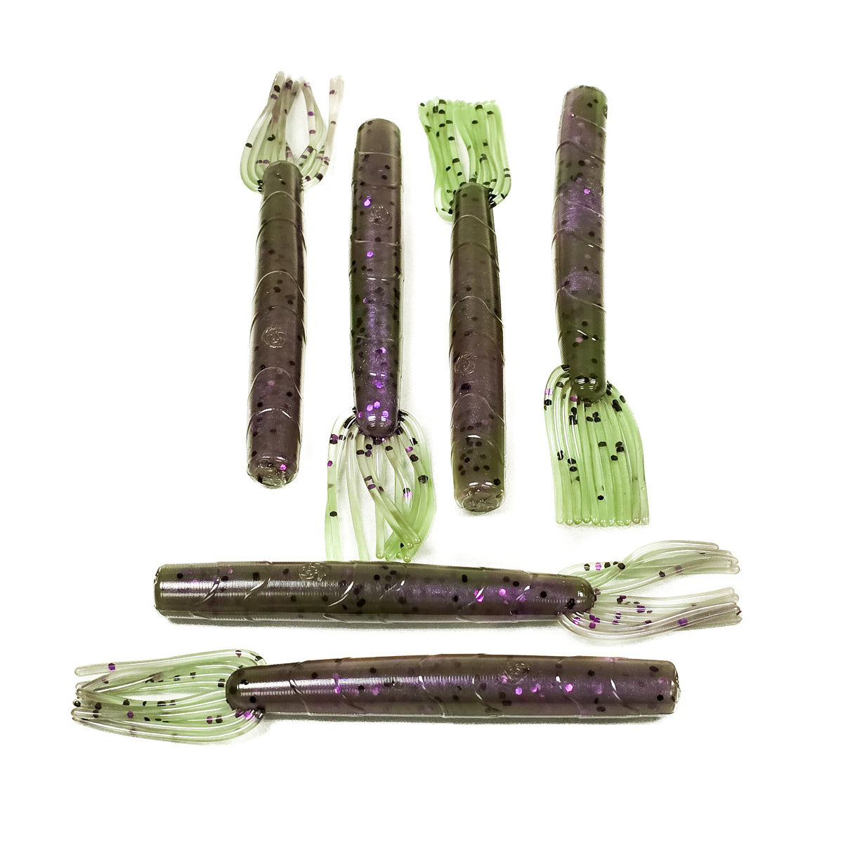 Green Pumpkin Plum Swirl 4" Broomstick (6pk) - 99 Strikes Fishing Co