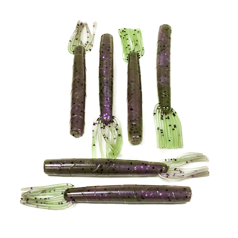 Green Pumpkin Plum Swirl 4" Broomstick (6pk) - 99 Strikes Fishing Co