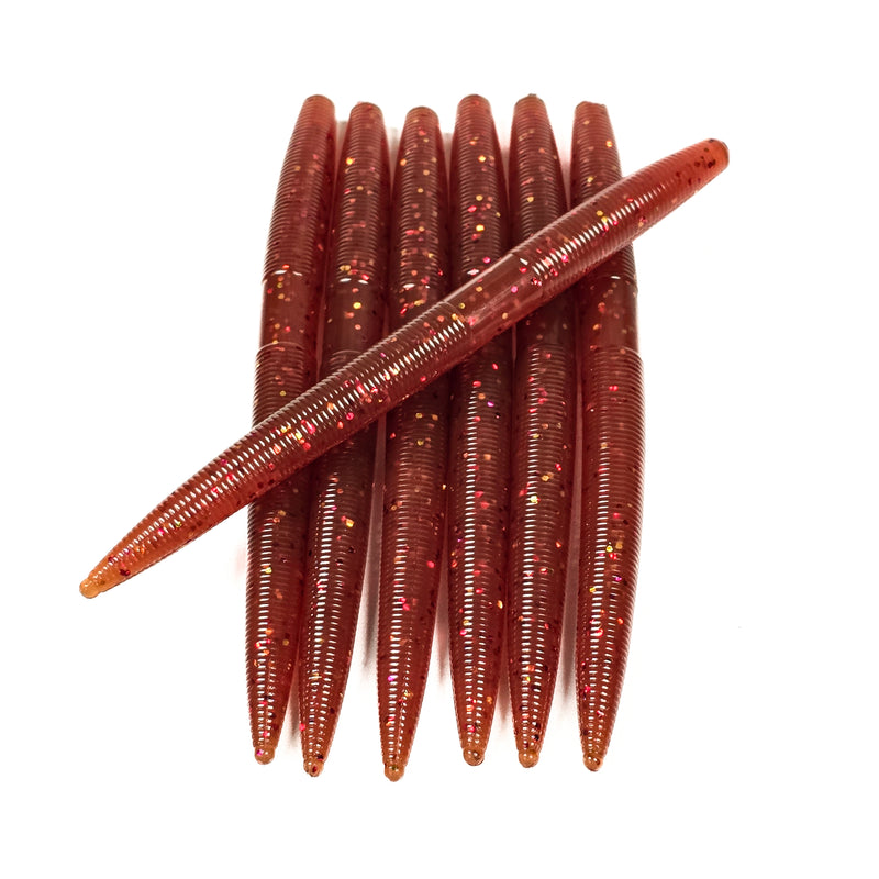 Root Beer Fire 5" Stick Worm (7pk) - 99 Strikes Fishing Co