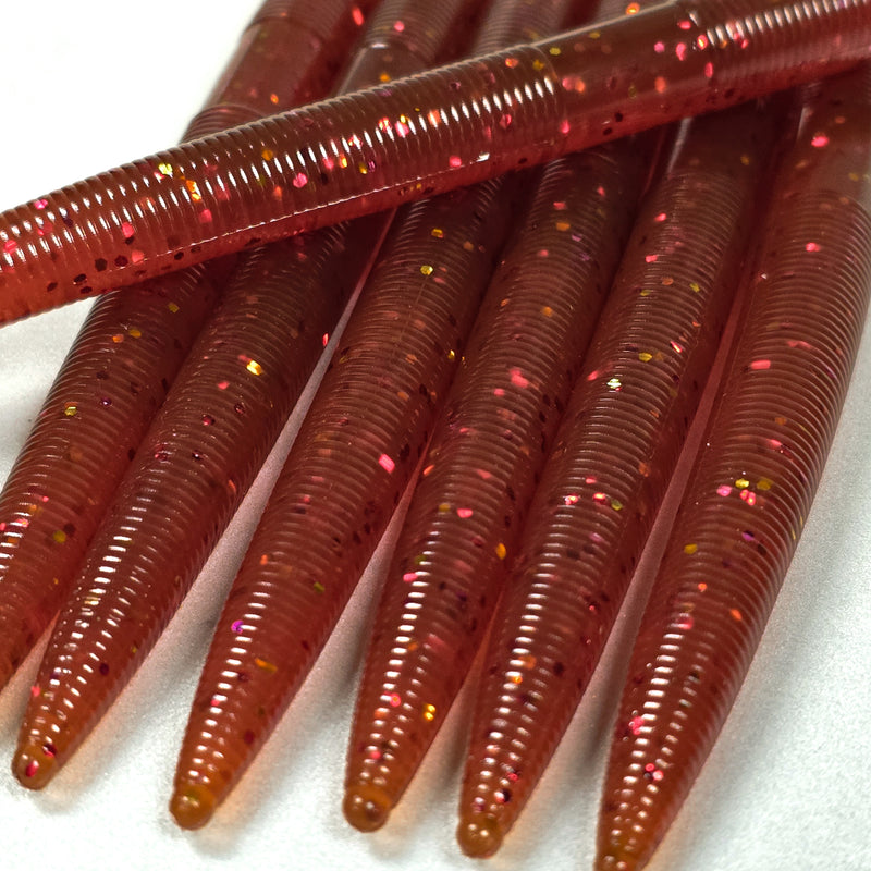 Root Beer Fire 5" Stick Worm (7pk) - 99 Strikes Fishing Co