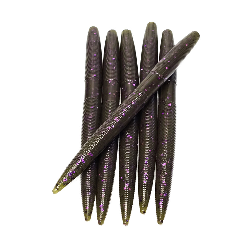 Green Pumpkin Purple 5" Stick Worm (6pk) - 99 Strikes Fishing Co