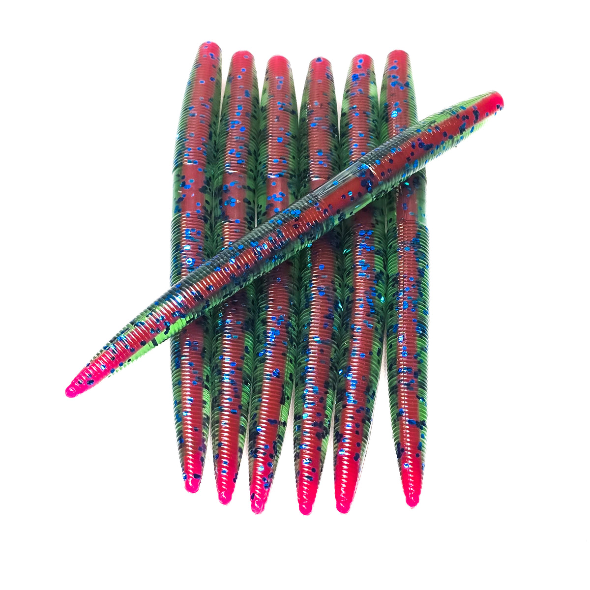 Watermelon Blue Core Shot 5" Stick Worm (6pk) - 99 Strikes Fishing Co