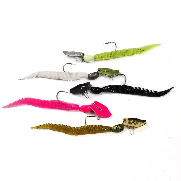 2.7" Ribbed Worm (5pk) with One 1/8oz Ripple Rush Jig Head - 99 Strikes Fishing Co