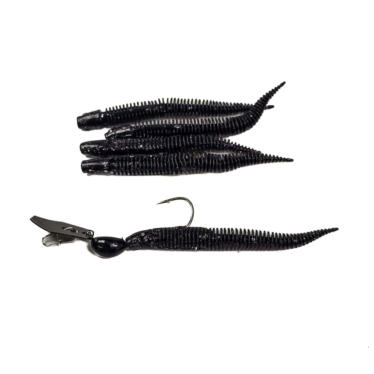 fish with worm lure head 2.7" Ribbed Worm (5pk) with One 1/8oz Ripple Rush Jig Head – 99 Strikes Fishing Co