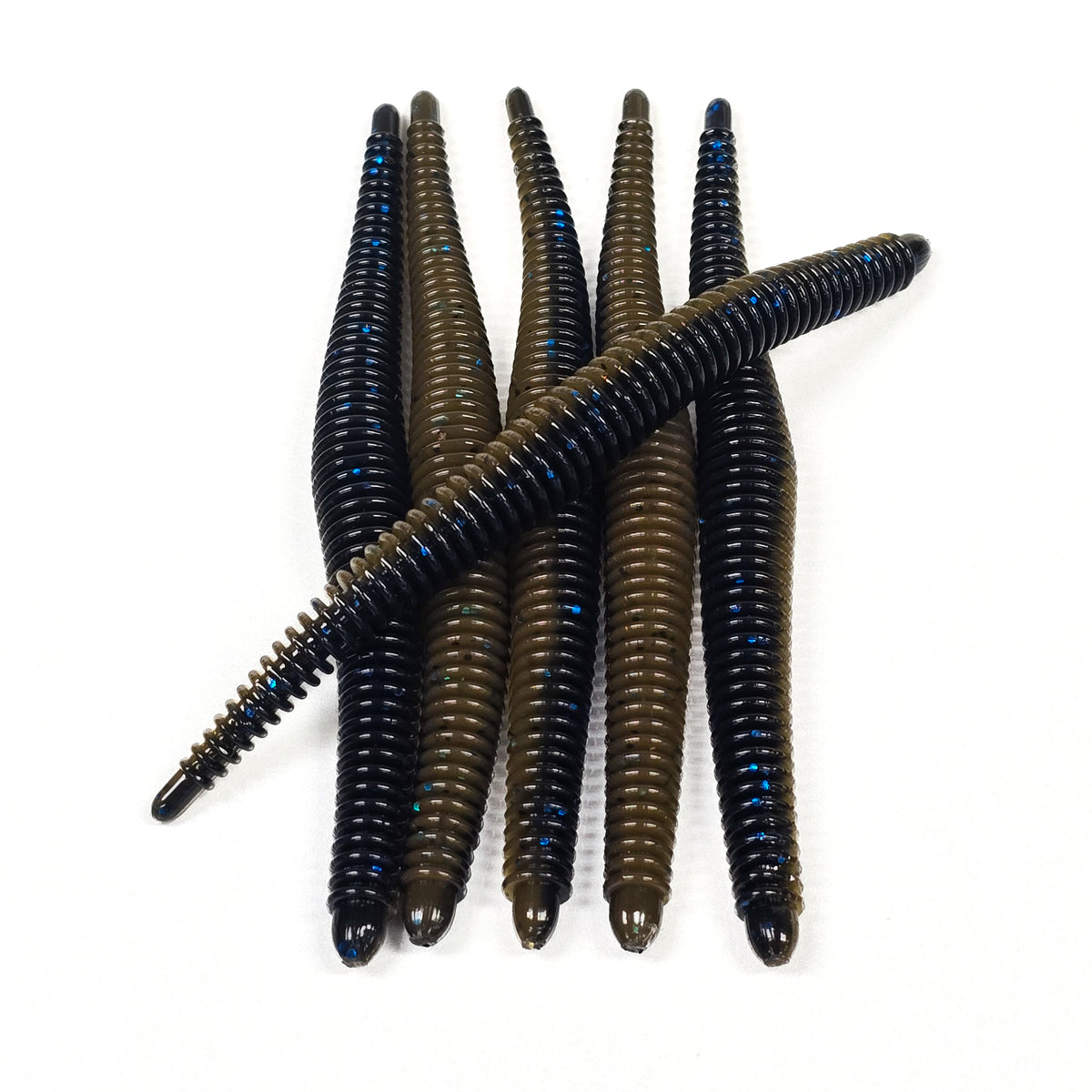 Green Pumpkin Black Blue 6" Ribbed Worm (6pk)