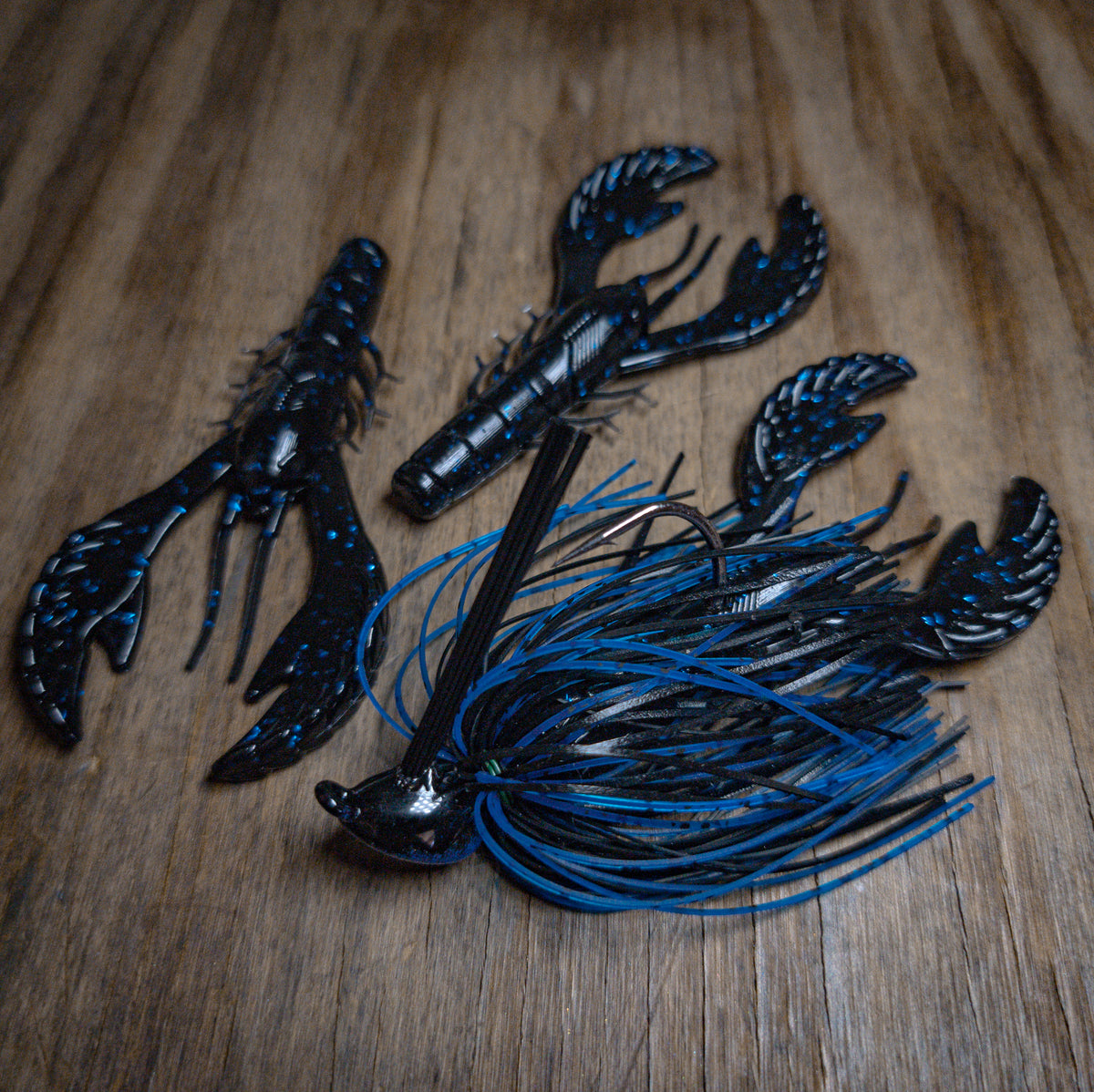 Black and Blue Grass Flipping Jig w/ Matching Craws - 99 Strikes Fishing Co