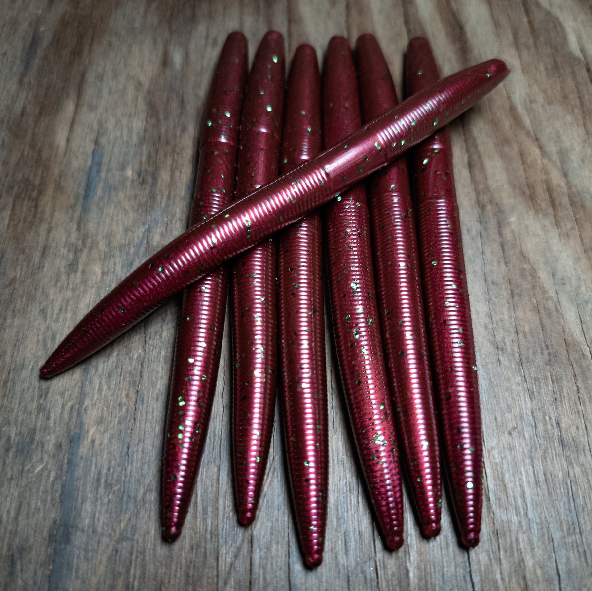 Crimson Green 5" Stick Worms (8pk) - 99 Strikes Fishing Co