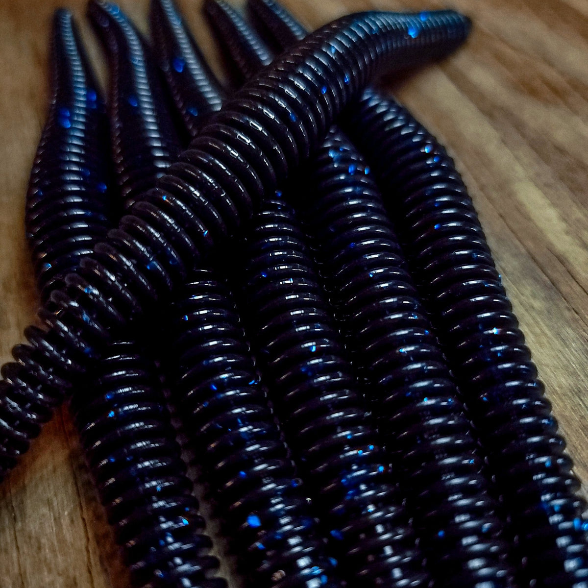 Black and Blue 6" Ribbed Worm (6pk) - 99 Strikes Fishing Co