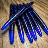 Black and Blue with Flippin Blue Tip 5" Stick Worms (7pk) - 99 Strikes Fishing Co