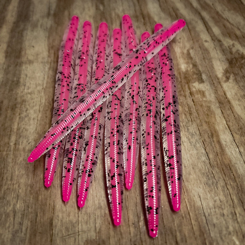 Pink Shimmer Core Shot Stick Worm (8 per Bag) - 99 Strikes Fishing Co