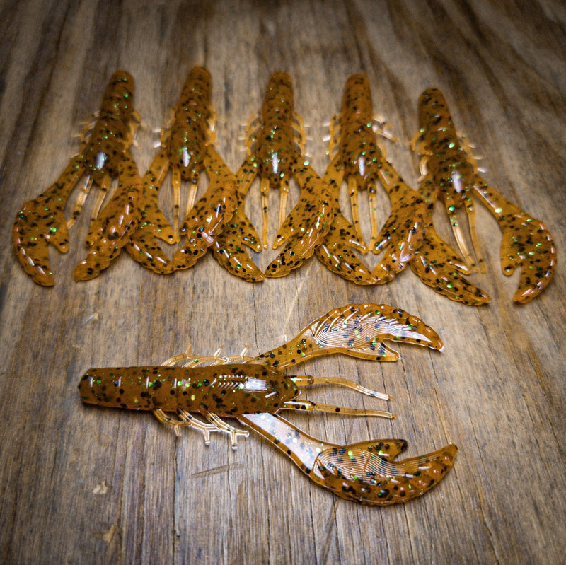 Root Beer Pepper Green 3.4" Rebel Craw (6pk) - 99 Strikes Fishing Co